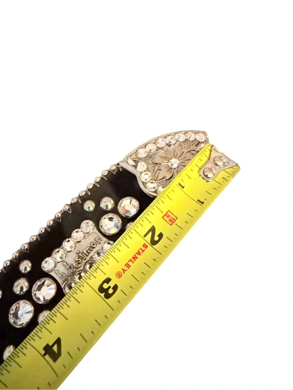 bb Simon Crystal Rhinestone Studded Leather Belt Black Silver Western Medium